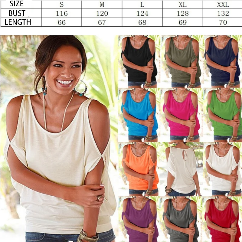 

2021 Loose-fitting Solid-colored Top T-shirt Round Collar Women's Off-the-shoulder Bat Loose-fitting T-shirt Top
