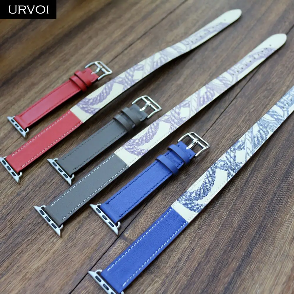 Ремешок URVOI для Apple Watch band series 6 5 4 3 2 1 SE сверхдлинный браслет из натуральной кожи с