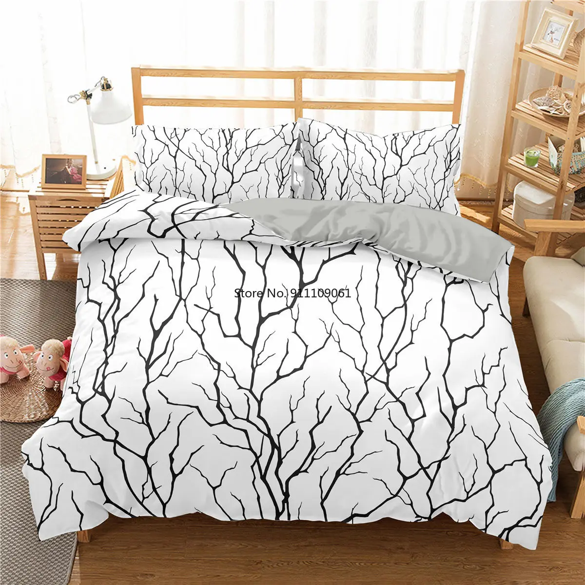 

Plant Bedding Set 3D Tree Branch Printed Duvet Cover with Pillowcase Black White Quilt Cover Single Twin Queen King Full Size