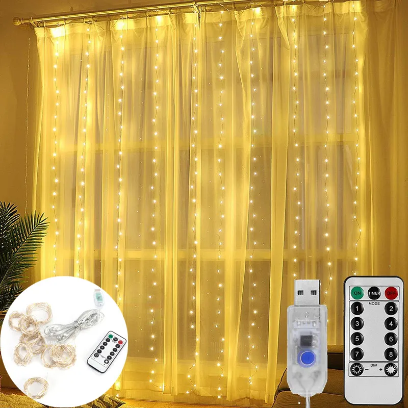 

Festoon LED String Lights Christmas Decoration 2022 Remote Control USB Wedding Garland Curtain Lamp Christmas Decorations