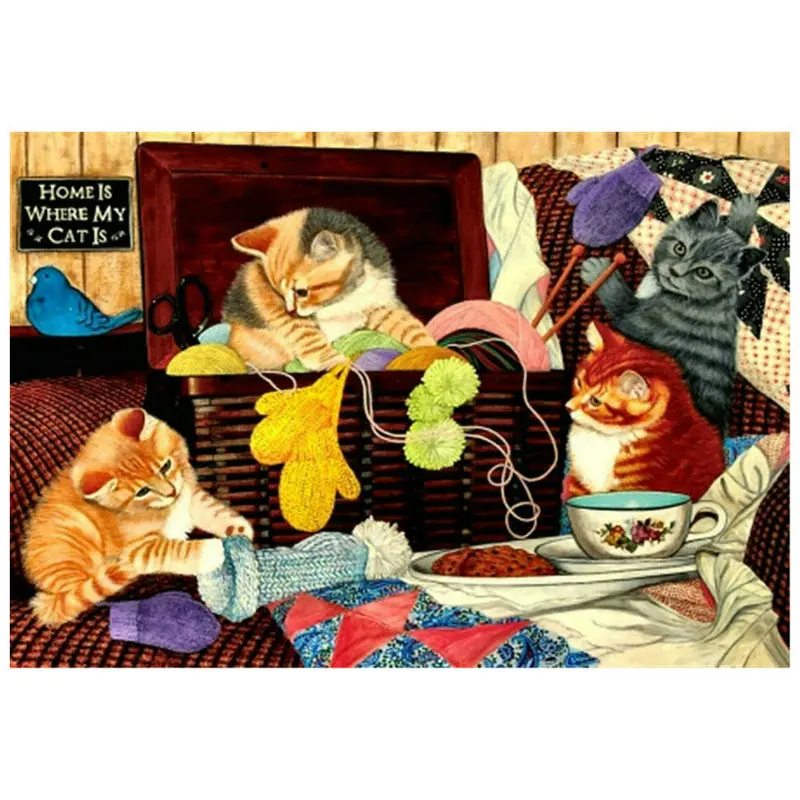 Полный квадрат 5d алмазная картина кошка пряжа шар пейзаж Вышивка крестиком 3d