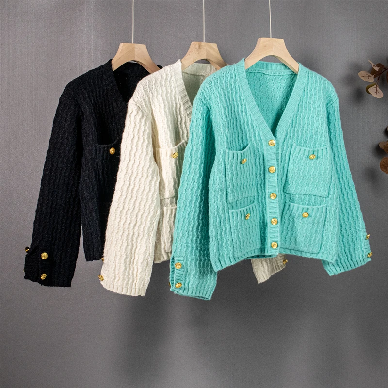 

Knitwear Tops Female Short Cardigan Office Lady Vintage Sweater Fall Winter Knit Coats Sweaters Casual Knitted Jacket Elegant