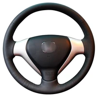 diy non slip durable black natural leather car steering wheel cover for honda old city fit jazz