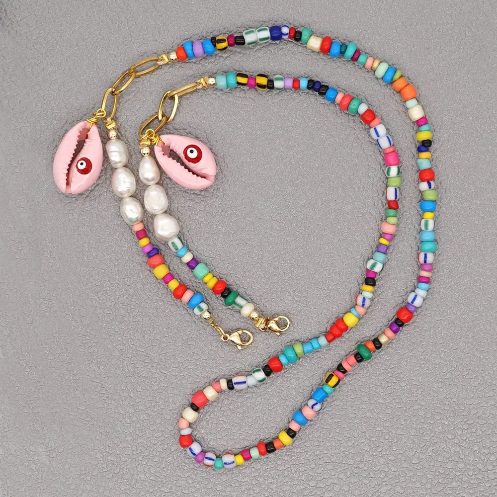 

New Jewelry Shell Glasses Chain Boho Style Colored Glass Bead Mask Chain Fashion Non-slip Handmade Beaded Spectacle Cord