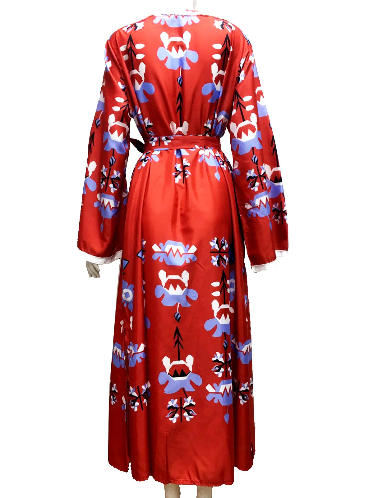 

Bohemian Style Holiday Dresses Woman Holiday Beach Vestido Female Long Sleeve Split V-neck Print Dress