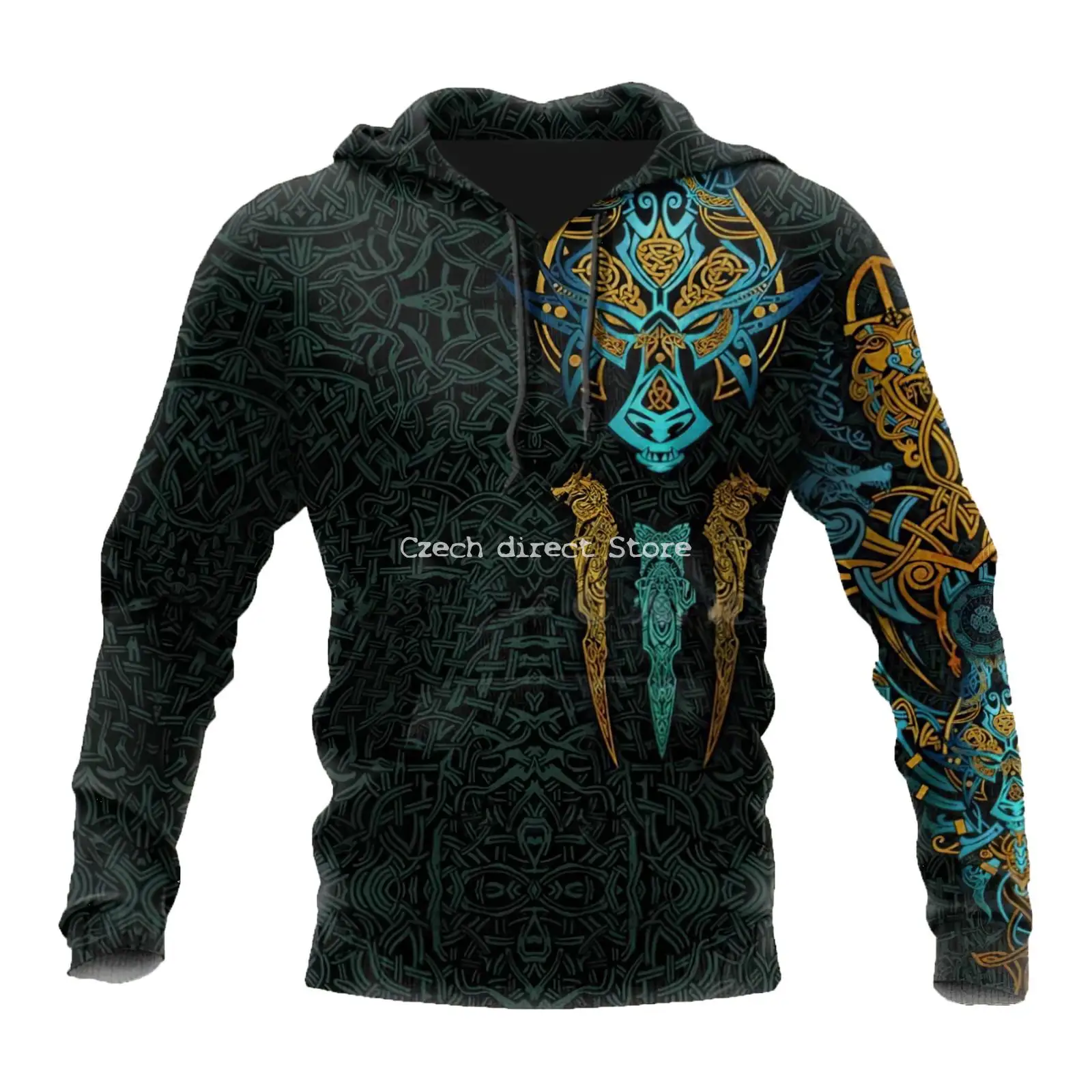 

Men's 3d Viking Print Casual Harajuku Sweatshirt Polyester Material Hoodie Black 2020 Fall Winter Outdoor