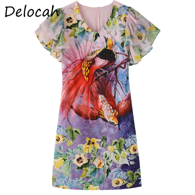 

Delocah New 2021 Summer Women Fashion DesignerParty Short Dress Ruffles Gorgeous Beading Printed Ladies A-Line Dresses Vestidos