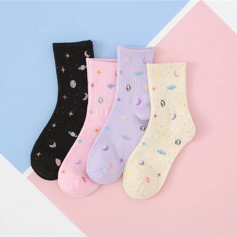 

Women FFunny Print Socks Planet Moon Cotton Middle Tube Socks Starry Comfort Long Skateboard Socks Streetwear Ankle Long Sock