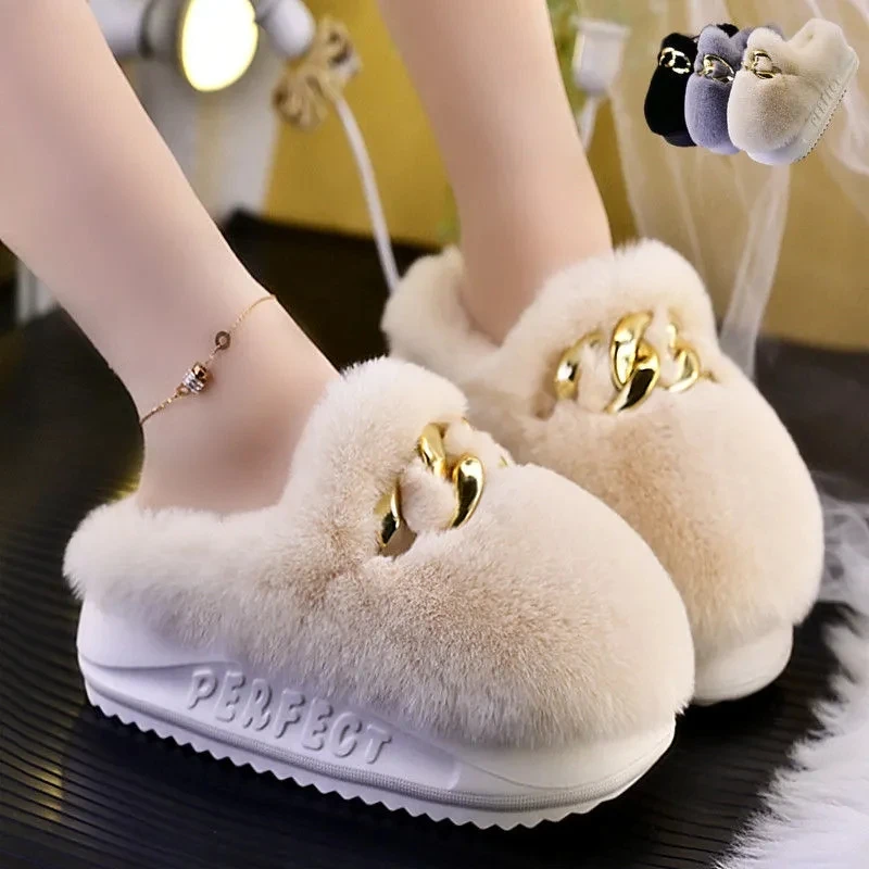 girls ladies matel fur slippers thick platform house fur slides shoes for women concise slippers plush home shoes womens 2022 free global shipping