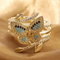 fashion gold plated butterfly turquoise ring exquisite valentines birthday party gift charm womens wedding jewelry