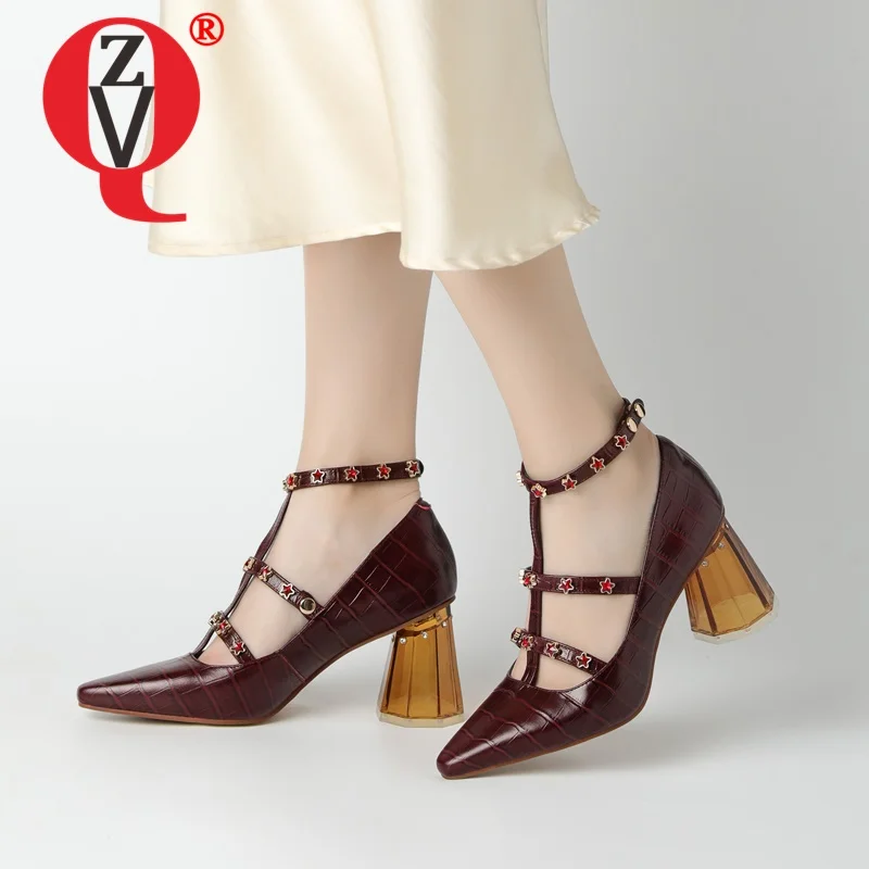 

ZVQ Women New Style Fashion Pumps Heels Solid color Pointed Toe Genuine Leather Good Qualtiy Comfortable Concise banquet