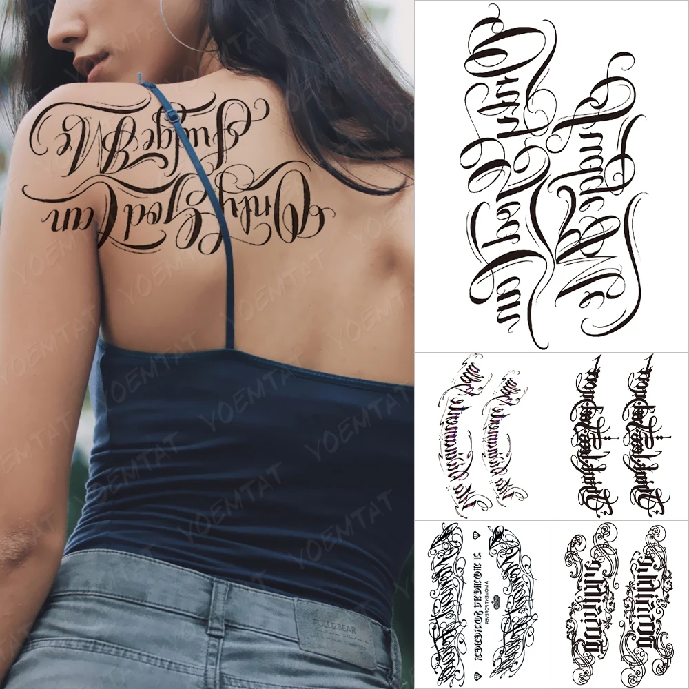 

Handwriting Font Waterproof Temporary Tattoo Sticker Text Word Chicano Lettering Body Art Arm Wrist Fake Tatoo For Women Men
