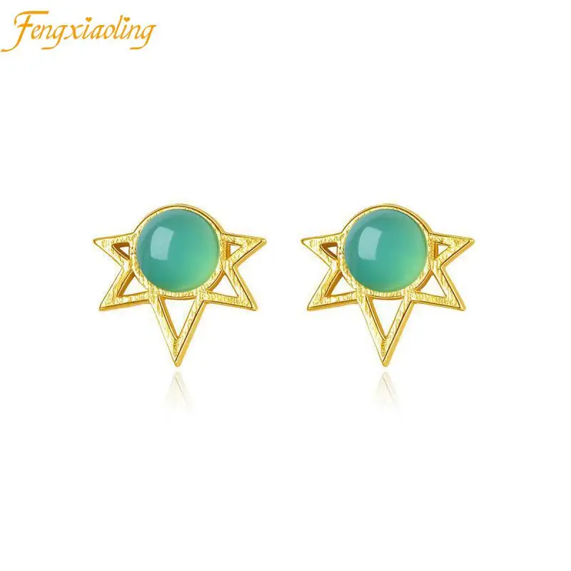 

925 Sterling Silver Exquisite Green Crystal Geometric Stud Earrings For Women Girl Making Jewelry Gift Wedding Party Engagement