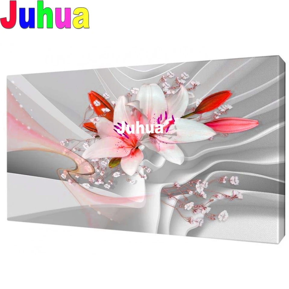 

White Lily diy Diamond Painting mosaic Flower blossom picture Full Square/round drill 5d diamond Embroidery Sale New year Gift,