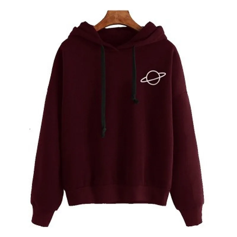 Женские толстовки с принтом планеты повседневные одноцветные Свободные на