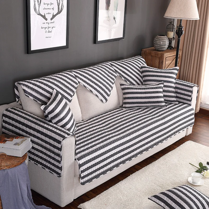 Чехол для дивана в клетку нескользящее хлопковое бежевое полотенце с простым