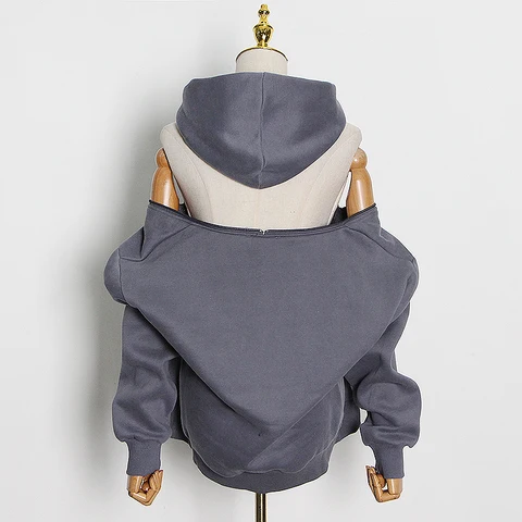 TWOTWINSTYLE Casual Solid Sweatshirt For Women Hooded Collar Long Sleeve Hollow Out Minimalist Sweatshirts Female Fashion Fall