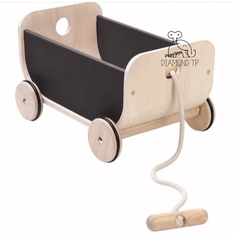 INS Wind CHILDREN'S Toy Storage Carriageand Traction Tension Wood Trolley Baby Grow Accompany Small Car