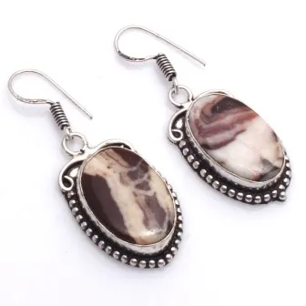 

Genuine Coconut Jasper Silver Overlay on Copper Earrings ,Hand made Women Jewelry Gift , 46 mm, E5939