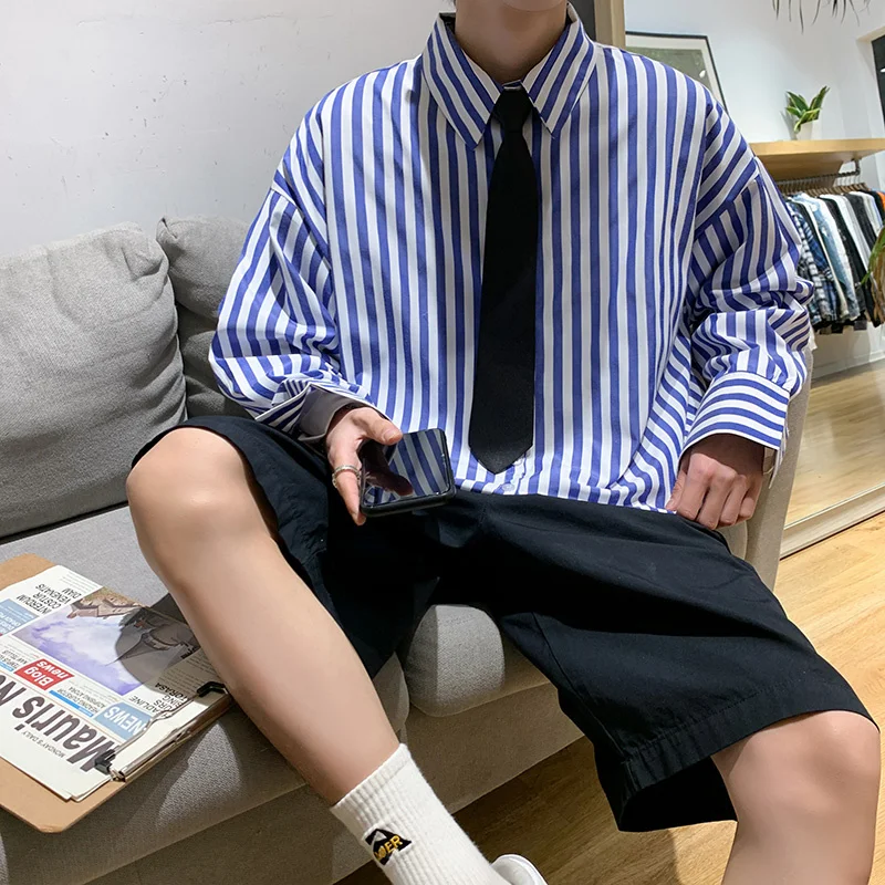 

Summer Thin Striped Shirt Men's Fashion Business Society Mens Dress Shirt Korean Loose Casual Shirt Men Long-sleeved Shirt S-3XL