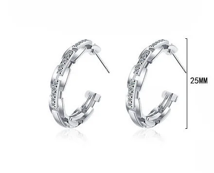 

925 Sterling Silver Crystal Big Stud Earring For Women Girls Party Jewelry Pendientes Accessories eh1212