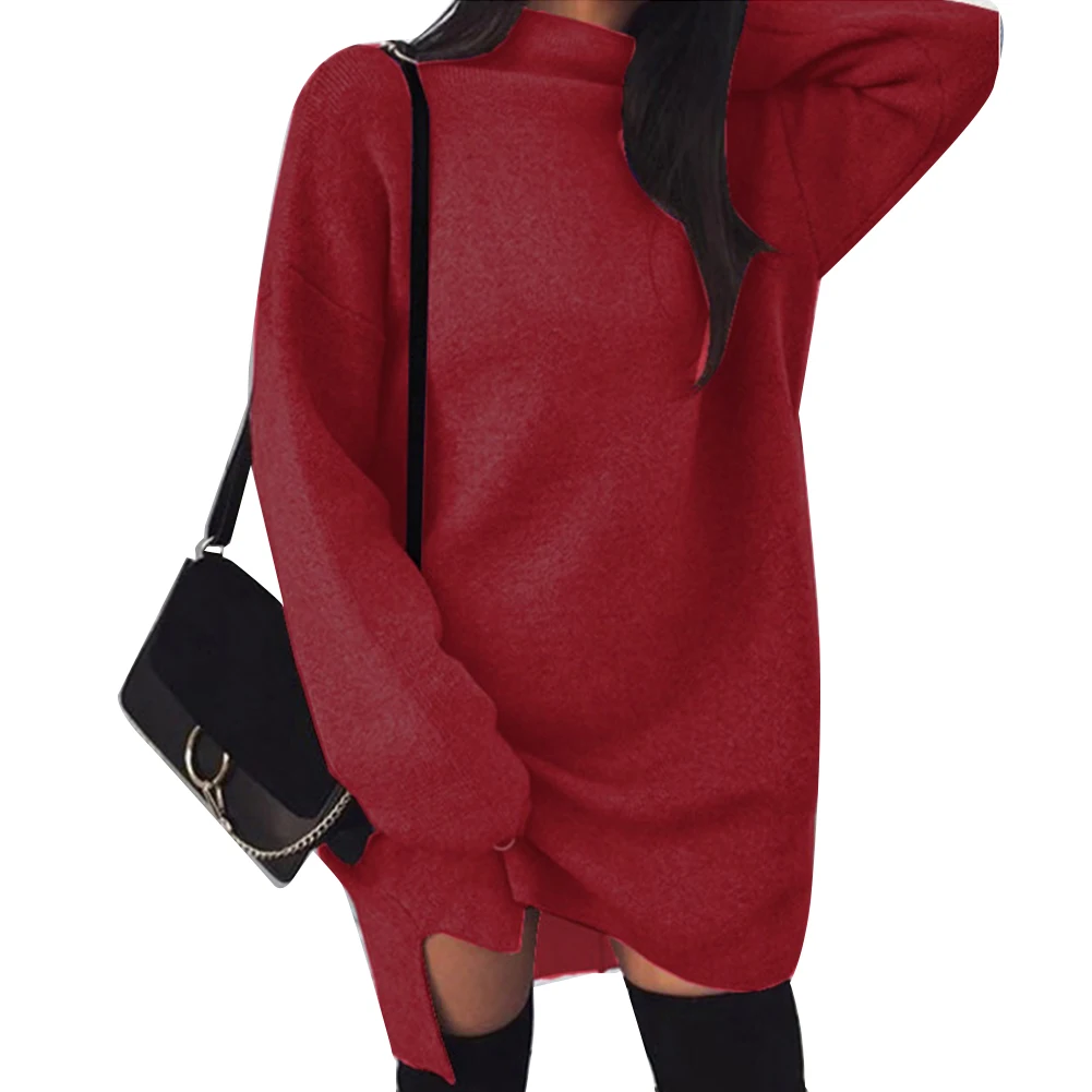 Повседневное женское осеннее однотонное свободное трикотажное мини-платье с