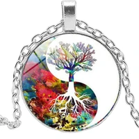 2019 new yin and yang taiji life tree series time glass convex round pendant necklace small gift wholesale statement necklace