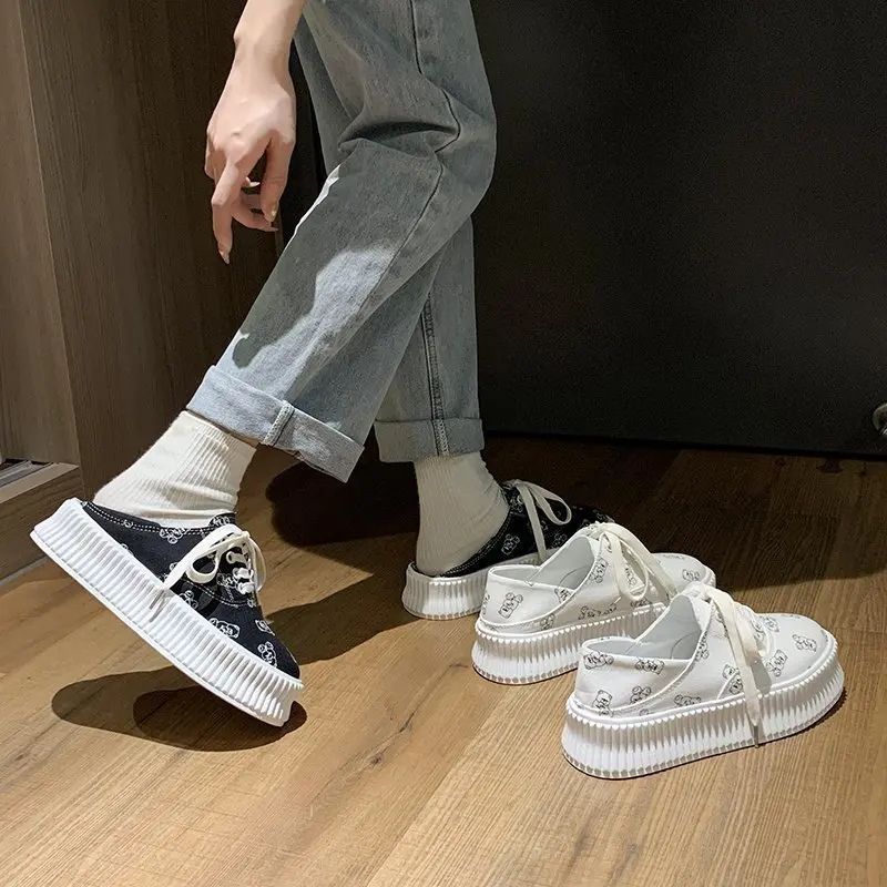 

Women Female Shoes Clogs Platform Modis Round Toe Shallow Mouth Casual Sneaker All-Match Dress Summer Creepers 2021 Small Espadr