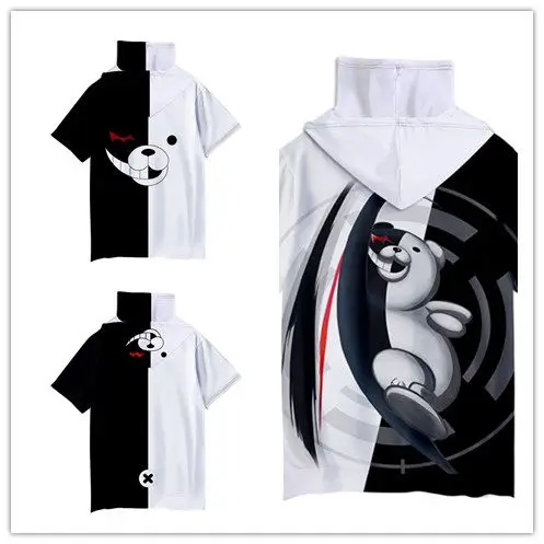 Danganronpa Косплей Монокума костюм унисекс свитер с капюшоном летняя футболка без