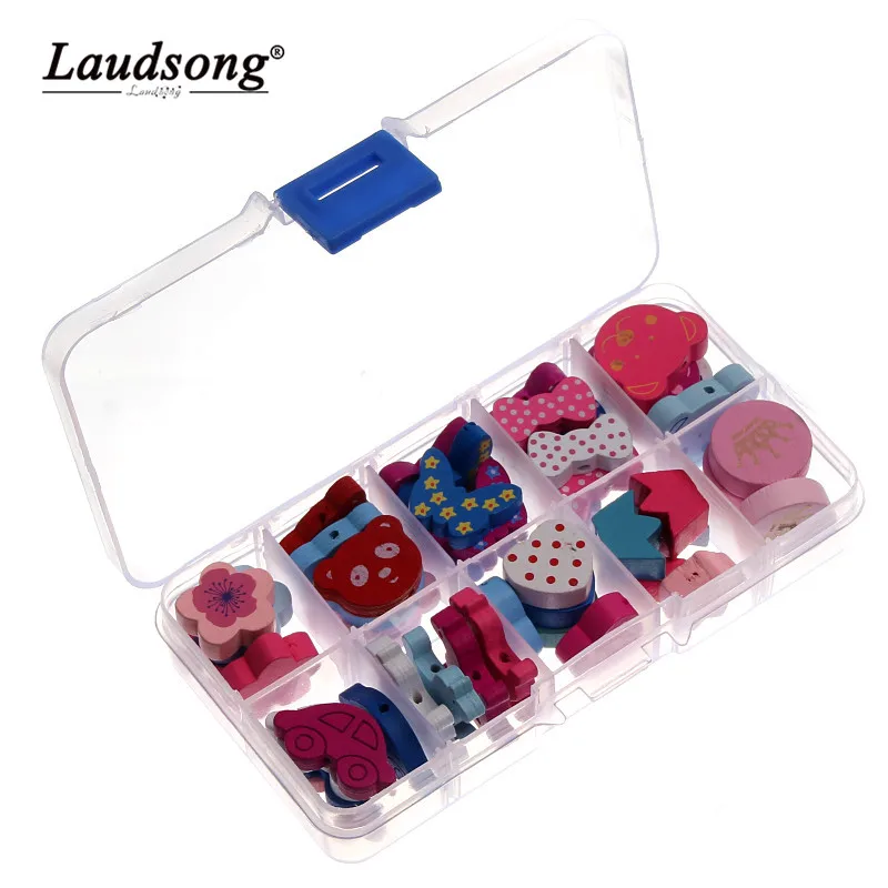 Деревянные бусины в коробке радужного цвета для изготовления ювелирных изделий