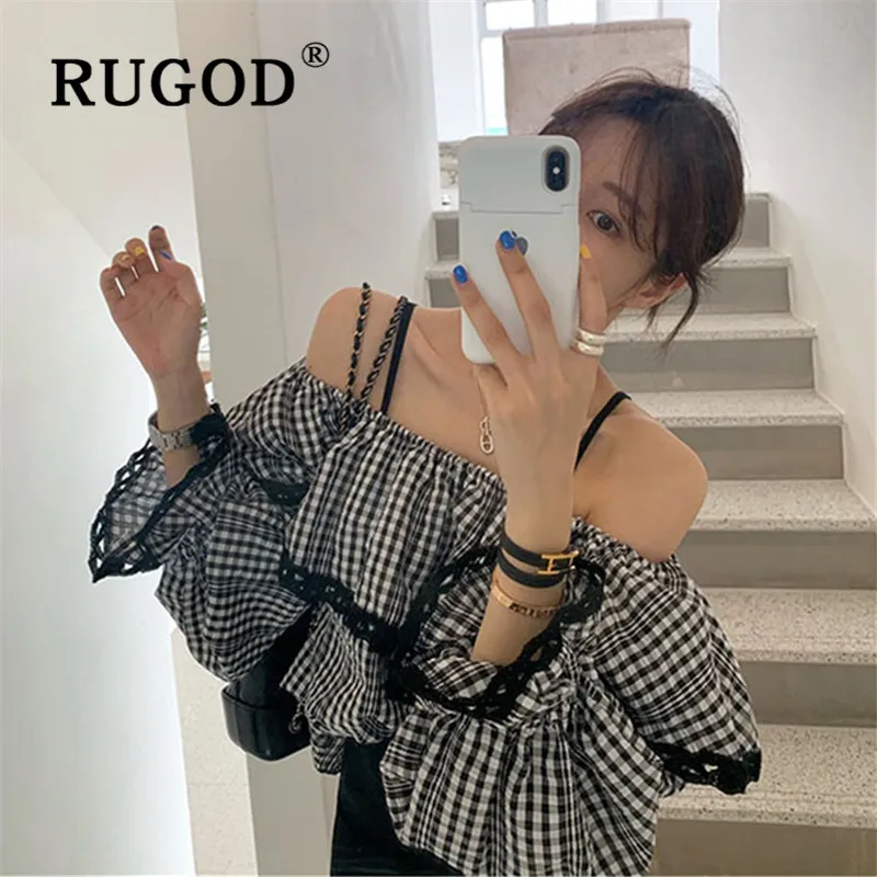 Женская кружевная блузка RUGOD элегантная Свободная с вырезом лодочкой открытыми
