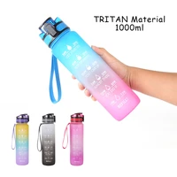 1l tritan material water bottle with time marker bpa free frosted leakproof portable reusable cup for outdoor sports fitness