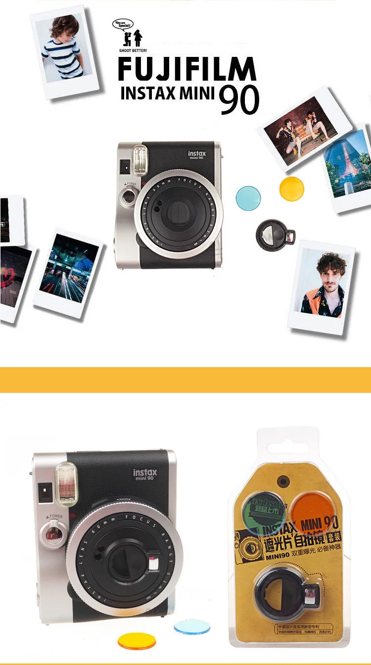 Instax Mini Close Up набор объективов с зеркалом для селфи и цветным фильтром для камеры моментальной печати Fujifilm 90