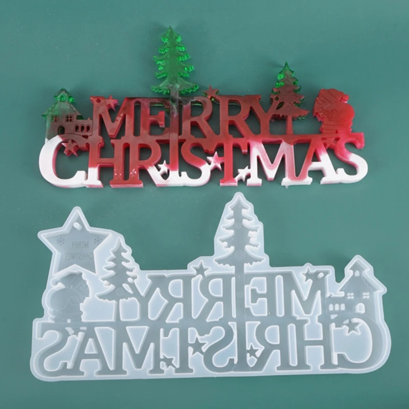 

634D Merry Christmas Letters Ornaments Epoxy Resin Mold Xmas Decorations Pendant Silicone Mould DIY Crafts Casting Tools