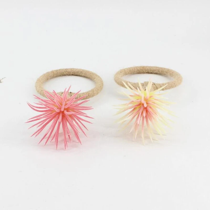 Free Shipping 6pcs/set Rustic Style Artisan Crafted Handmade Simulation Succulent Napkin Rings for Dinner Table Decoration |