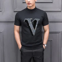 spring knitted t shirt slim streetwear shiny letter style design mens sweater comfortable warm cashmere short sleeve
