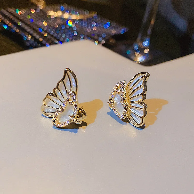 

Женские серьги-гвоздики с фианитом, серьги из натурального золота с бабочками и ракушками