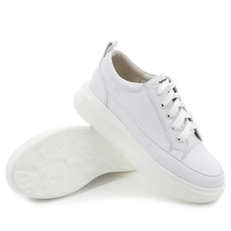 

2020 New Top Cowhide Leather Shoes Women Casual Sneakers Thick Bottom Increased Within Wedge Heels Large Size Women Casual Shoes