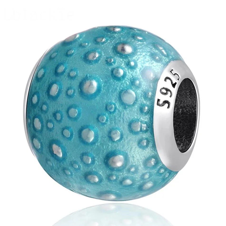 

Authentic S925 Silver Bead DIY Jewelry Blue Enamel Ball Charm for Women Bracelet Bangle Red Enamal