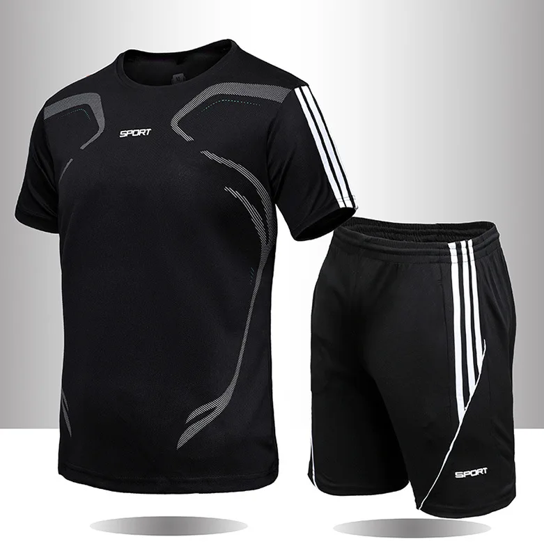 

Lager Size Sports Suit Men Summer Casual Suit Gym Running Clothes Loose Round Neck Quick-Drying Jogging Set Sweat Suits For Men