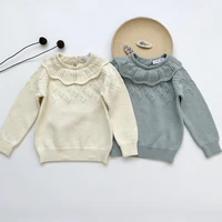 girls knitted jumper with ruffle collar kids solid sweater baby gilr winter basic tops 1 7year