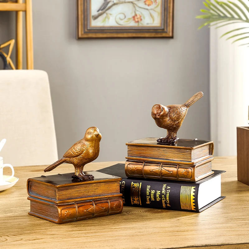 

Gold Resin Figurines Miniatures Art Bird Luxury Bookshelf Couple Figurines Miniatures Vintage Dekoration Home Improvement DG50FM