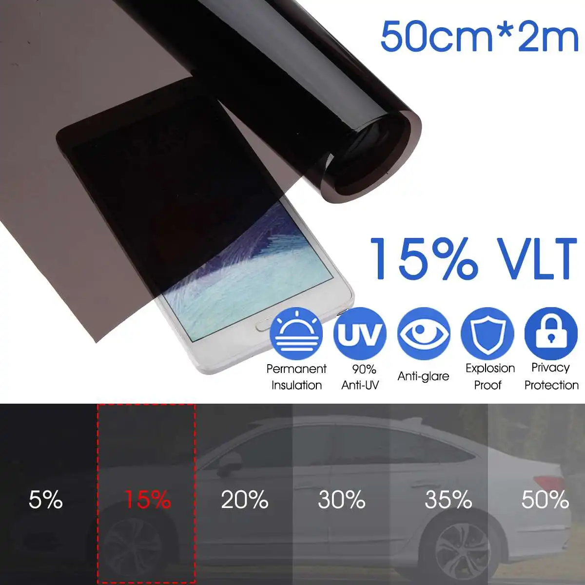 Горячая новинка 50*200 см Тонирующая пленка для окна автомобиля 15% VLT стеклянная