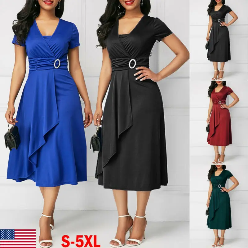 Элегантное женское однотонное асимметричное платье миди с высокой талией модное