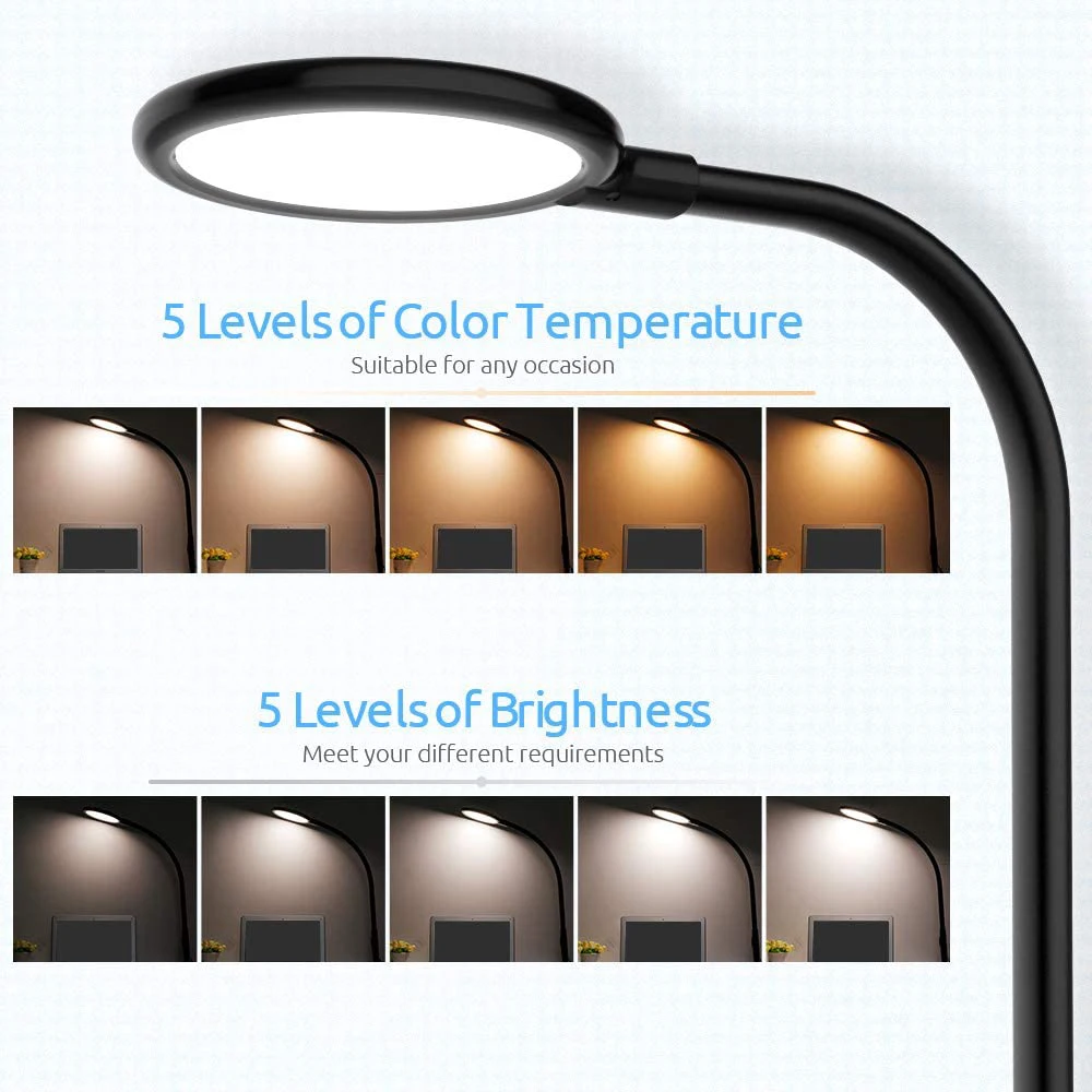 

LED Desk Lamp Flexible Gooseneck lamp LED Clip Light Dimmable Metal Clamp light 5 Brightness Levels & 5 Color Modes