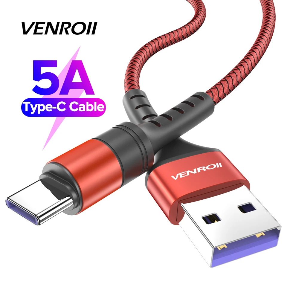 USB кабель Venroii 1 м 2 Type C шнур для быстрой зарядки телефона Xiaomi Redmi Note 7 8 K30 5A Supercharge Huawei