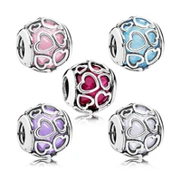 925 sterling silver colorful round heart beads cubic zirconia crystal pendant charm bracelet diy jewelry making for women