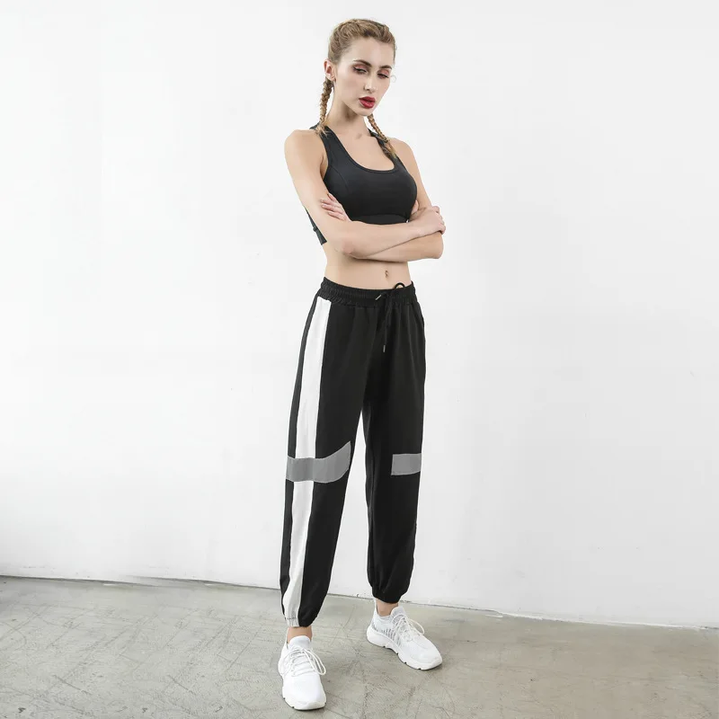 

Women Jogger Pant Hit Color Wide Leg Sport Yoga Night Running Trouser Loose Reflective Sweatpants Gym Workout Jogging Harem Pant