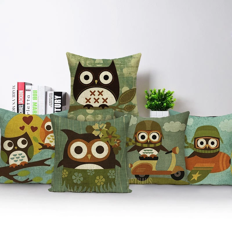 Cartoon Owl Animal Cushion Case Decorative Pillowcase for Office Bedroom Cushion Cover Sofa Seat Bed Throw Pillow Cover