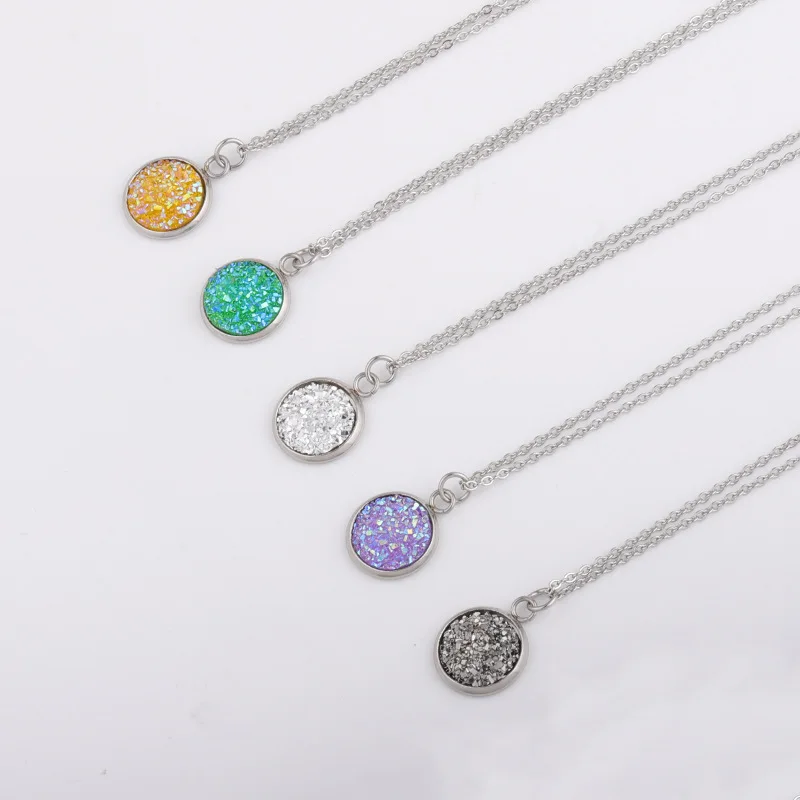 12 мм Druzy Drusy кулон ожерелье ювелирные изделия из смолы кабошон нержавеющей стали